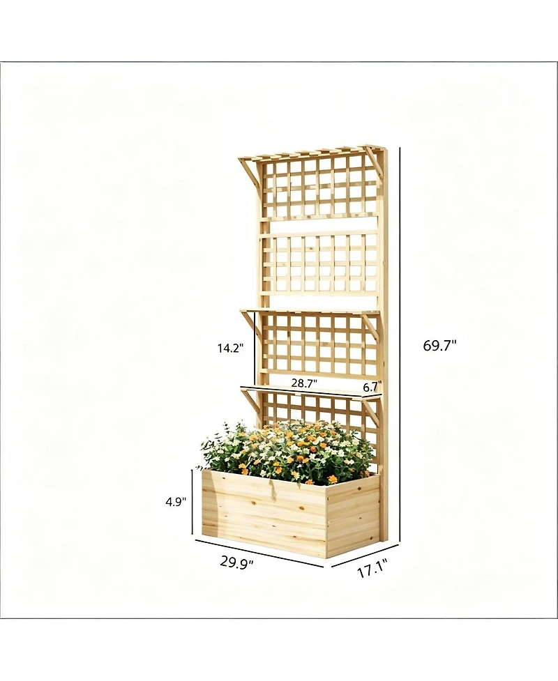Asagikoiai Outdoor Wooden Planter Box with Trellis and Storage Shelves for Patio