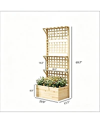 Asagikoiai Outdoor Wooden Planter Box with Trellis and Storage Shelves for Patio
