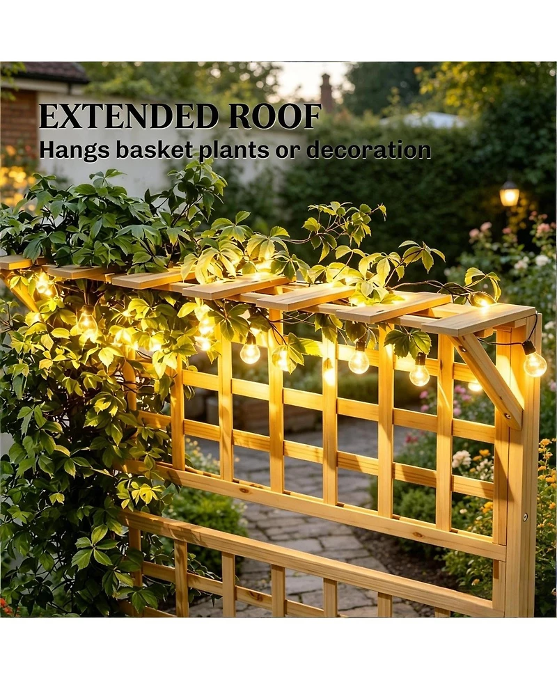 Asagikoiai Outdoor Wooden Planter Box with Trellis and Storage Shelves for Patio