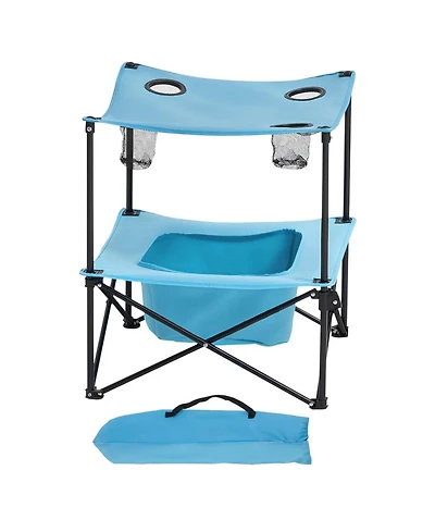 Yiortwo Folding Portable Camping Table Outdoor Picnic Square Table with 4 Cup Holders Storage Basket and Carry Bag