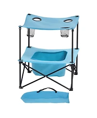 Yiortwo Folding Portable Camping Table Outdoor Picnic Square Table with 4 Cup Holders Storage Basket and Carry Bag