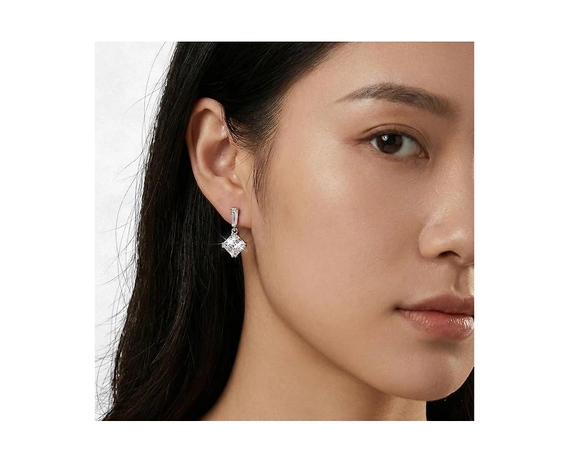 Genevive Dainty Gold Plated Princess and Baguette Cz Drop Earrings