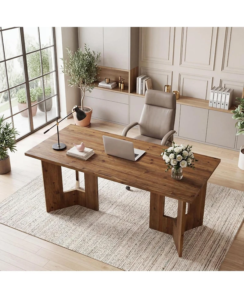 Tribesigns Solid Wood Office Desk, 63 inch Long Large Wood Desks, Farmhouse Executive Computer Desk, Home Office Workstaticon