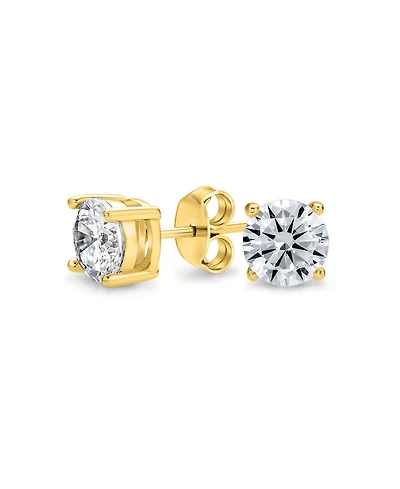 Bling Jewelry Round Cz Solitaire Stud Earrings in Gold Plated Sterling Silver 5-10MM