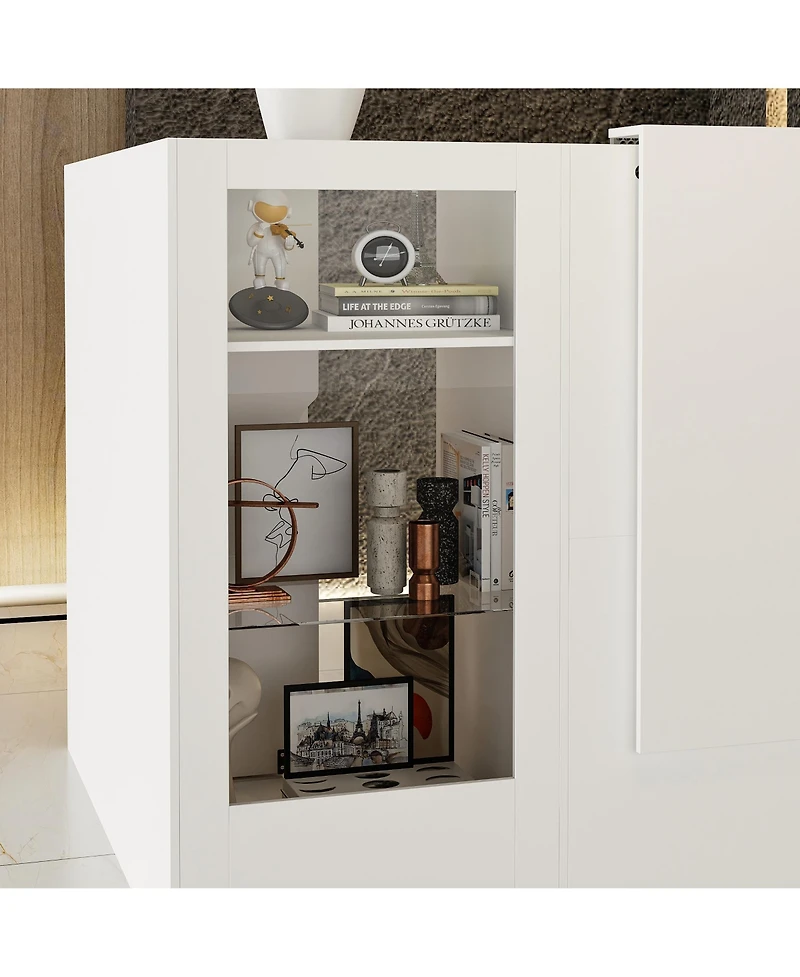 Homsee Modern Corner Display Console - Tempered Glass Led Light Kit Engineered Wood