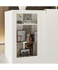 Homsee Modern Corner Display Console - Tempered Glass Led Light Kit Engineered Wood