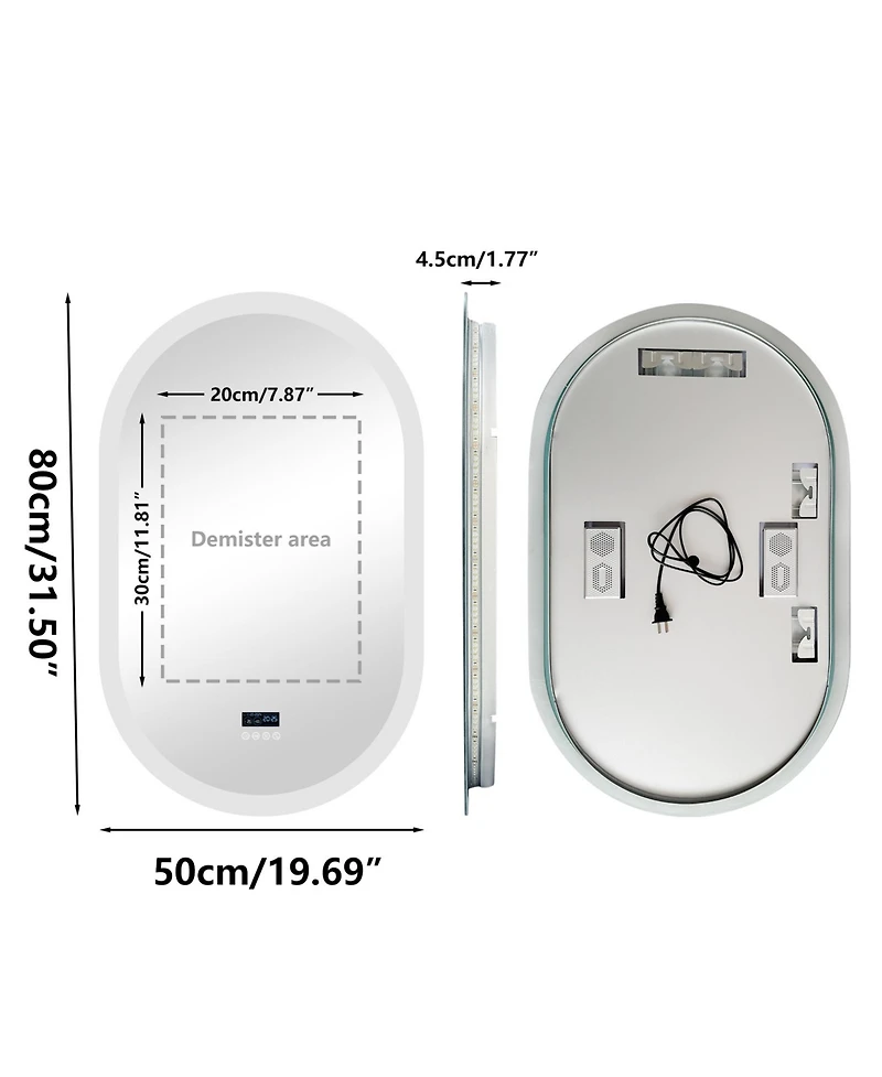 Luvodi 32"x20" Smart Oval Led Bathroom Mirror Bluetooth Speaker Time Temperature Display Front&Back Lit Memory Function