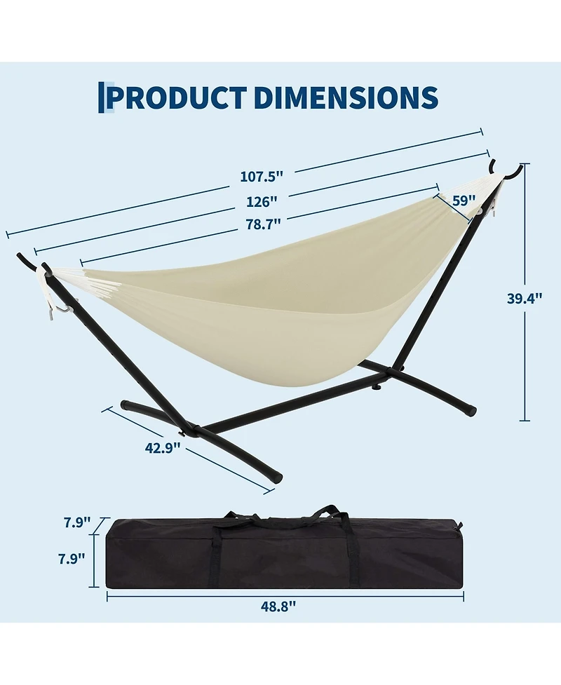 GarveeLife Heavy Duty Double Hammock with Steel Stand - 2 Person Outdoor Hammock, Portable, Space-Saving, 450 lbs Capacity, Carry Bag