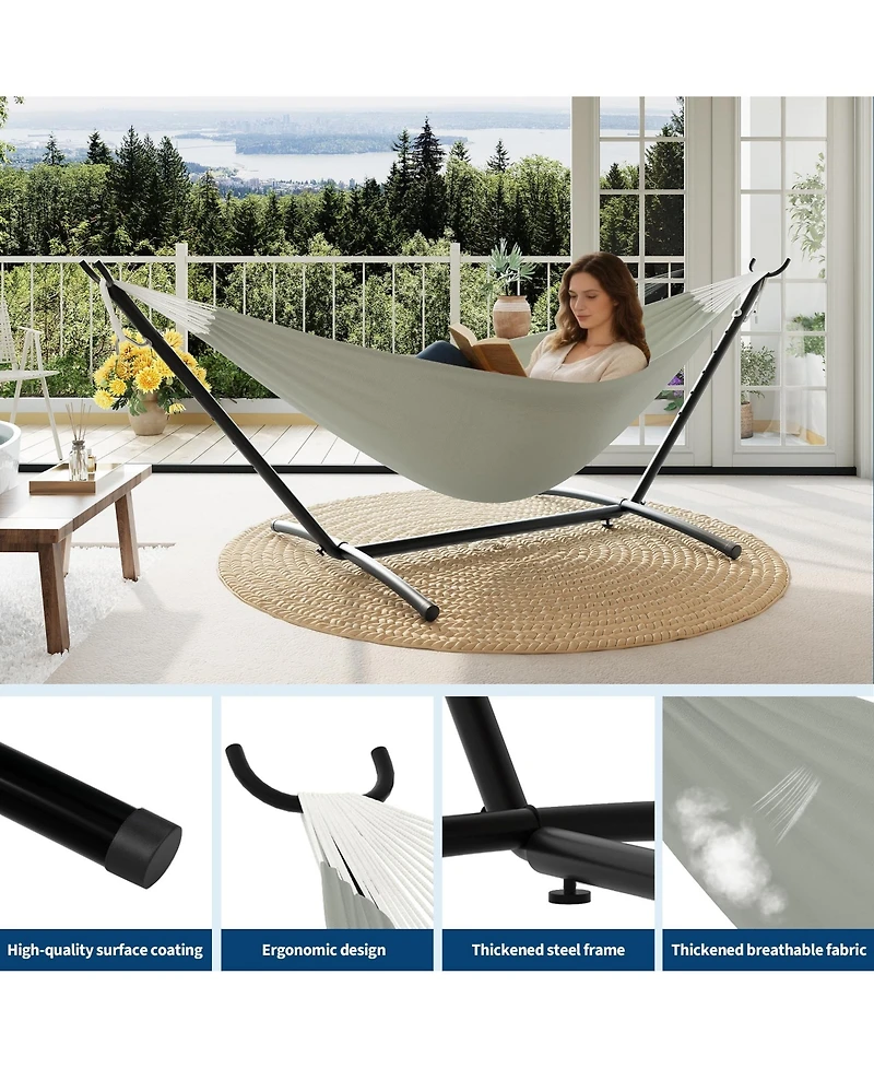 GarveeLife Heavy Duty Double Hammock with Steel Stand - 2 Person Outdoor Hammock, Portable, Space-Saving, 450 lbs Capacity, with Carry Bag