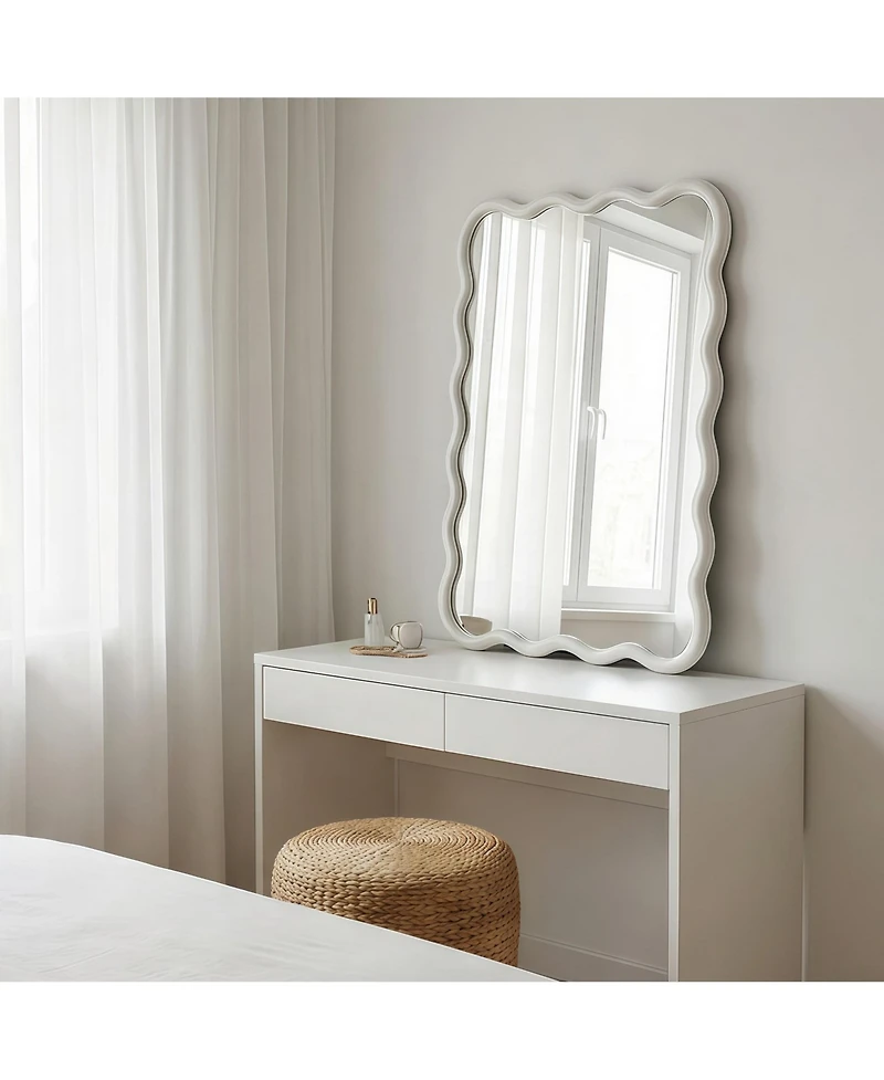 Phying Wavy Rectangle Decorative Wall Mirror Solid Wood Framed Hanging Mirror for Home Bedroom Bathroom Entryway Living Room