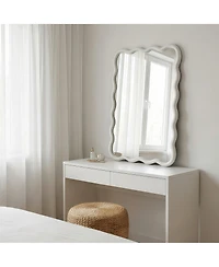 Phying Wavy Rectangle Decorative Wall Mirror Solid Wood Framed Hanging Mirror for Home Bedroom Bathroom Entryway Living Room