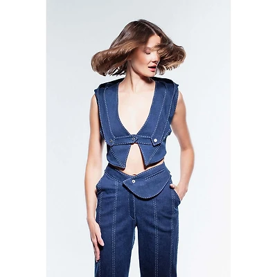 Jendue Women's Lia Denim Top - Stylish Denim Vest | Designer Denim Fashion