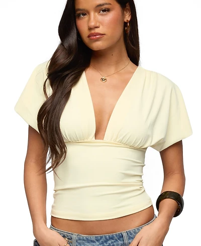 Edikted Womens Flutter Plunging V Neck Top