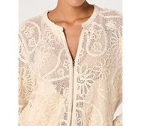 Astr the Label Women's Aeva Round Neck Long-Sleeve Crochet Bomber Jacket