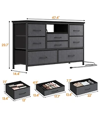 homfan Modern Tv Stand Dresser with Led Lighting and Built-in Charging Station - Durable Storage Chest Deep Drawers for Bedroom Living Room