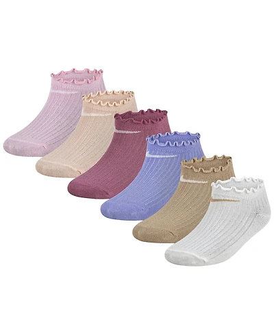 Nike Girls' 4-7 Lettuce Welt No-Show Socks, 6-Pack