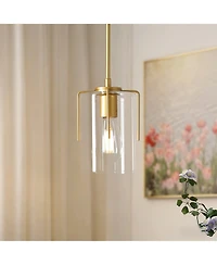 Midola Farmhouse Pendant Light, 1-Light Clear Glass Kitchen Island Light for Dining Table, Adjustable Modern Hanging Ceiling Fixture for Home