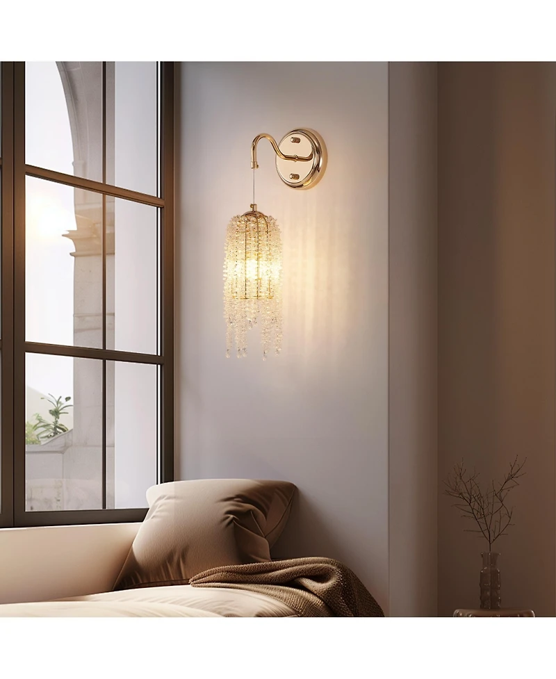 Midola Set of 2 Frame and Cascading Crystal Bead String Wall Sconces, E12 Bulb Socket, Elegant Hanging Light Fixture for Living Room, Bedroom, Hallway