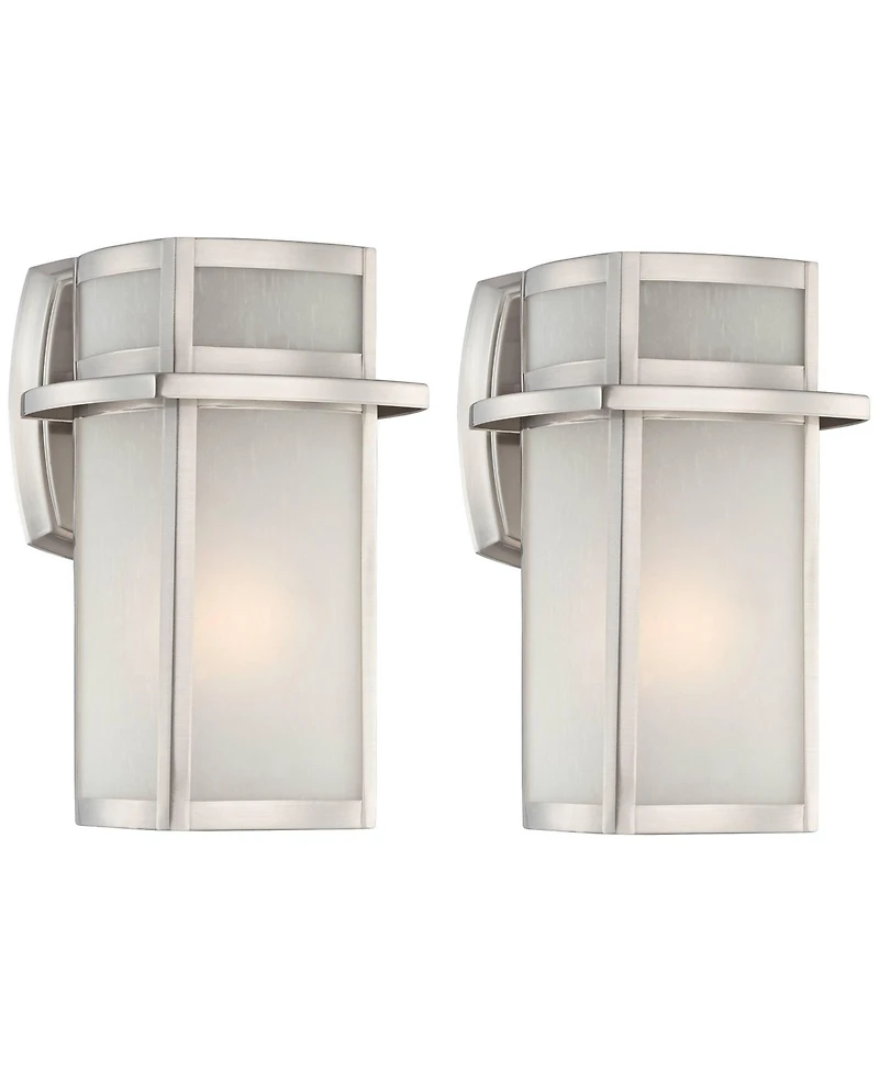 Possini Euro Design Delevan Modern Outdoor Wall Lights Fixture Set of 2 Brushed Nickel Frosted Seedy Glass for Post Exterior Barn Deck House