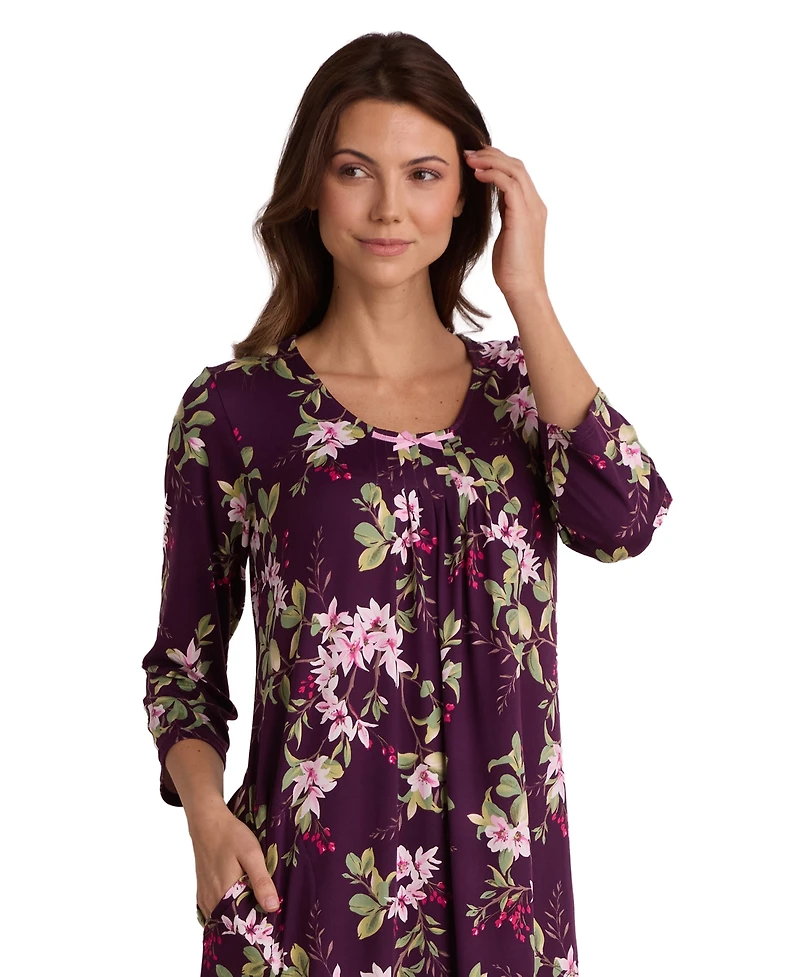 Miss Elaine Women's Long-Sleeve Printed Long Gown