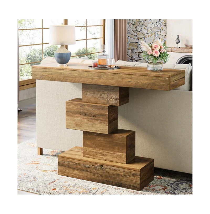 Slickblue 42" Wood Console Table with Geometric Base for Sofa