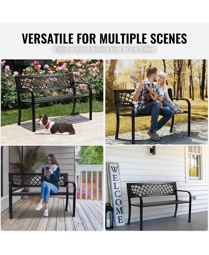 Yiortwo 46 Inch Outdoor Metal Garden Bench with Backrest and Armrests