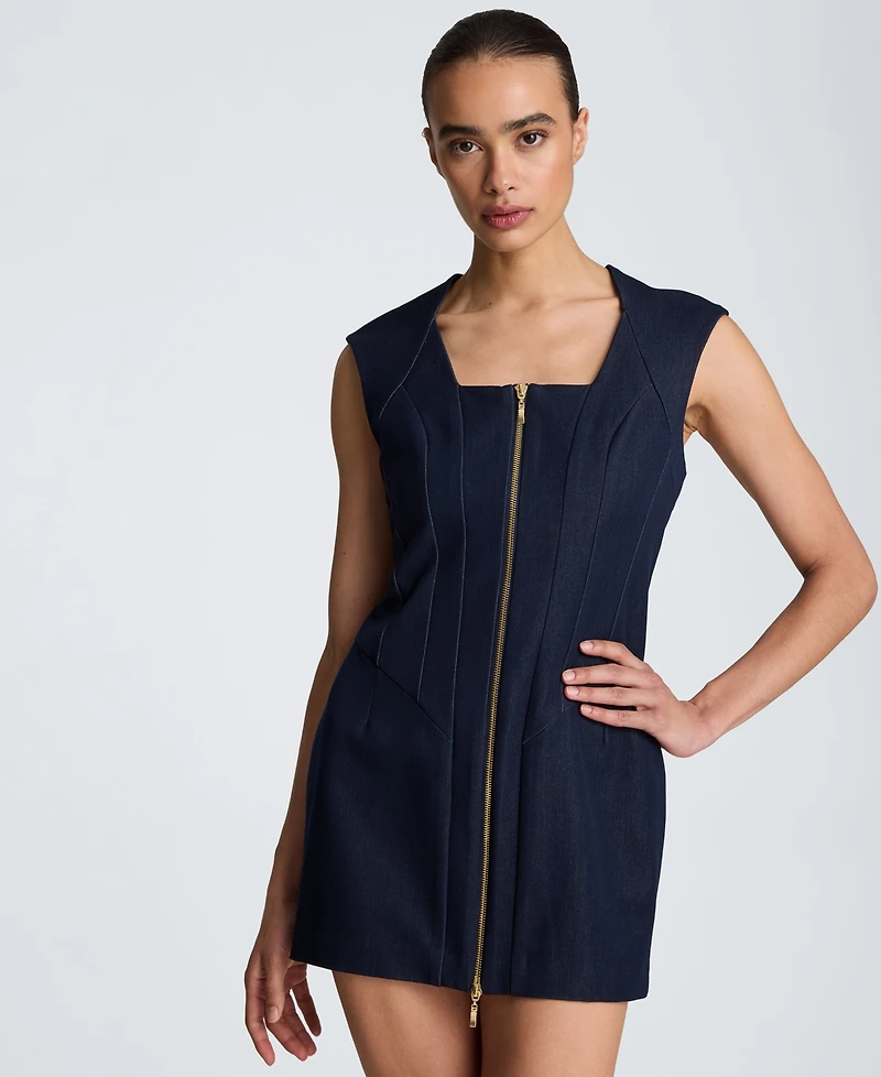 Kenneth Cole Women's Square Neck Zipper Front Mini Dress