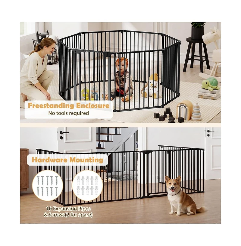 Ruie 8-Panel Extra Wide Pet Safety Gate Adjustable Auto-Close Door