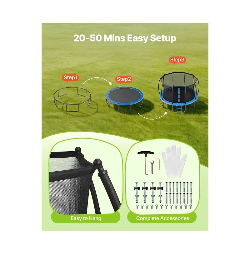 Ruie Outdoor Trampoline 15 feet Recreational Trampoline with Enclosure Net 470 lb