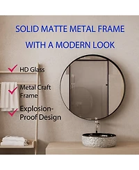 Phying 31.5 Inch Round Medicine Cabinet Surface Mount Metal Framed Wall Mirror with Adjustable Shelves Bathroom Storage Mirror Cabinet
