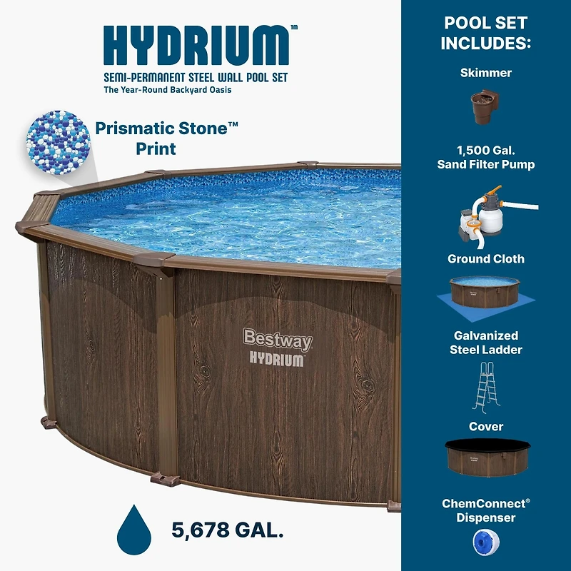 Bestway Hydrium 16 x 52" Steel Wall Round Above Ground Swimming Pool Set
