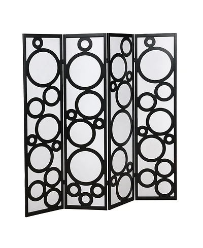 sumyeg Arvada 4-Panel Wood Room Divider with Circle Pattern Folding Privacy Screen for Indoor Use