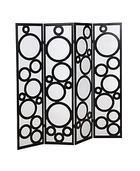 sumyeg Arvada 4-Panel Wood Room Divider with Circle Pattern Folding Privacy Screen for Indoor Use