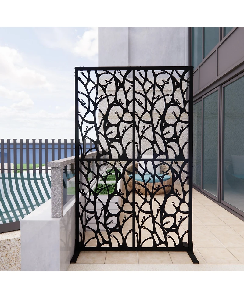 sumyeg Metal Privacy Screen 3.8ft x 6ft Outdoor Indoor Freestanding Divider with Bird Shape Design