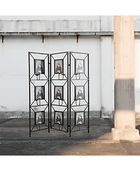 sumyeg 3-Panel Photo Frame Room Divider Screen with Antique Mirror and Candle Stick Design