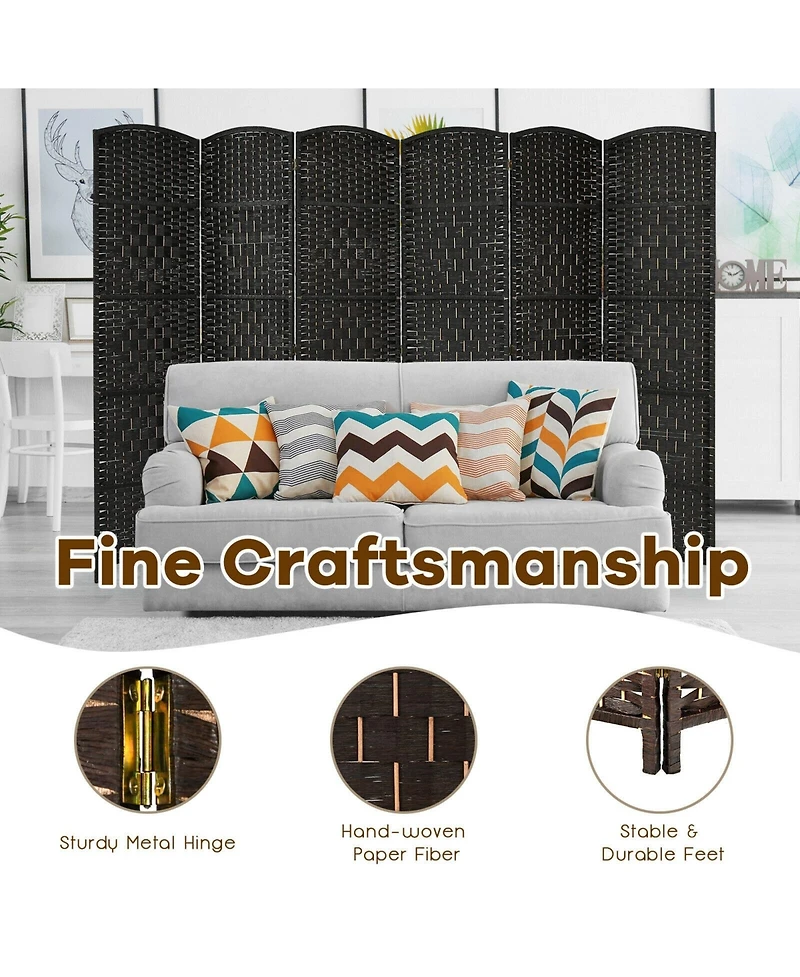 sumyeg 6-Foot 6-Panel Folding Fiber Room Divider Screen with Woven Texture