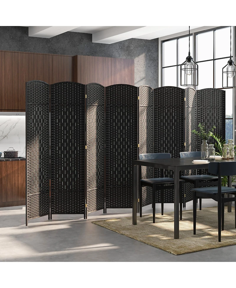 sumyeg 8-Panel Folding Room Divider with Handwoven Texture and Solid Wood Frame
