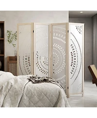 sumyeg 66-Inch Boho 4-Panel Room Divider Privacy Screen with Carved Pattern Design