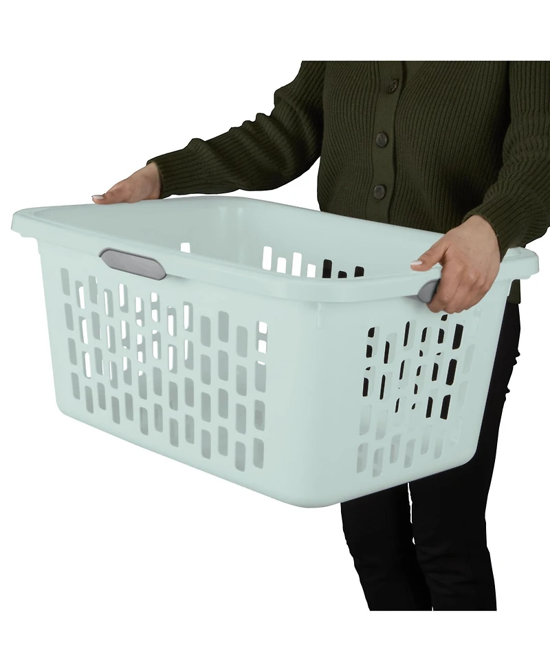 Sterilite Laundry Basket, 2 Bushel Plastic Hamper with Handles, Mint, 6 Pack