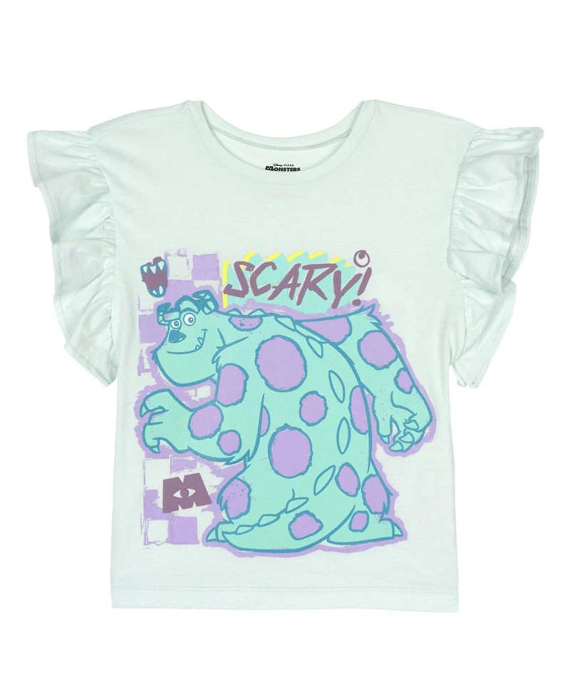 Monsters Inc. Girls Ruffle Short Sleeve Tee and French Terry Pocket Shorts Outfit
