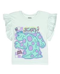 Monsters Inc. Girls Ruffle Short Sleeve Tee and French Terry Pocket Shorts Outfit