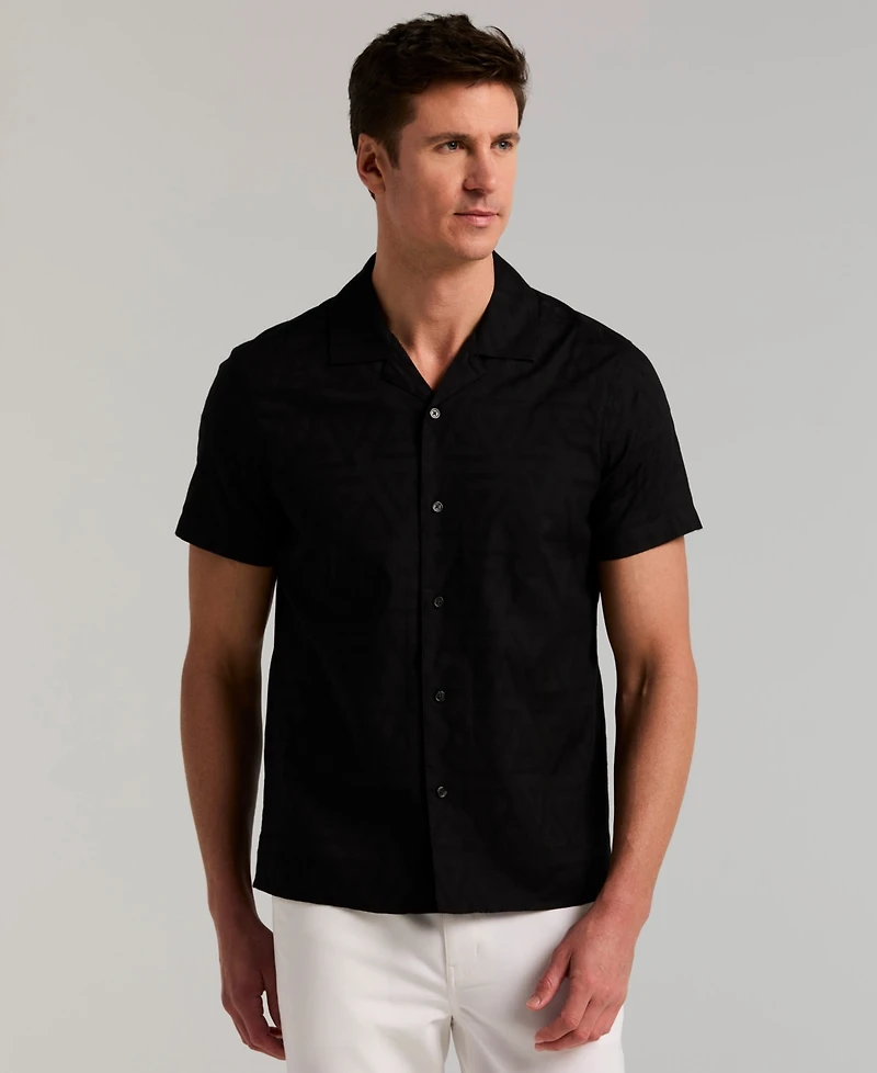 Perry Ellis Men's Jacquard Novelty Camp Shirt