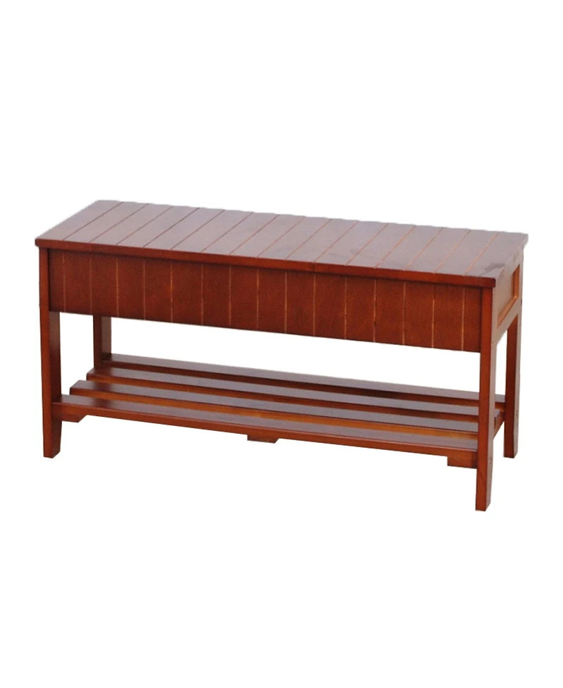 Flynama Cherry Solid Wood Storage Shoe Bench