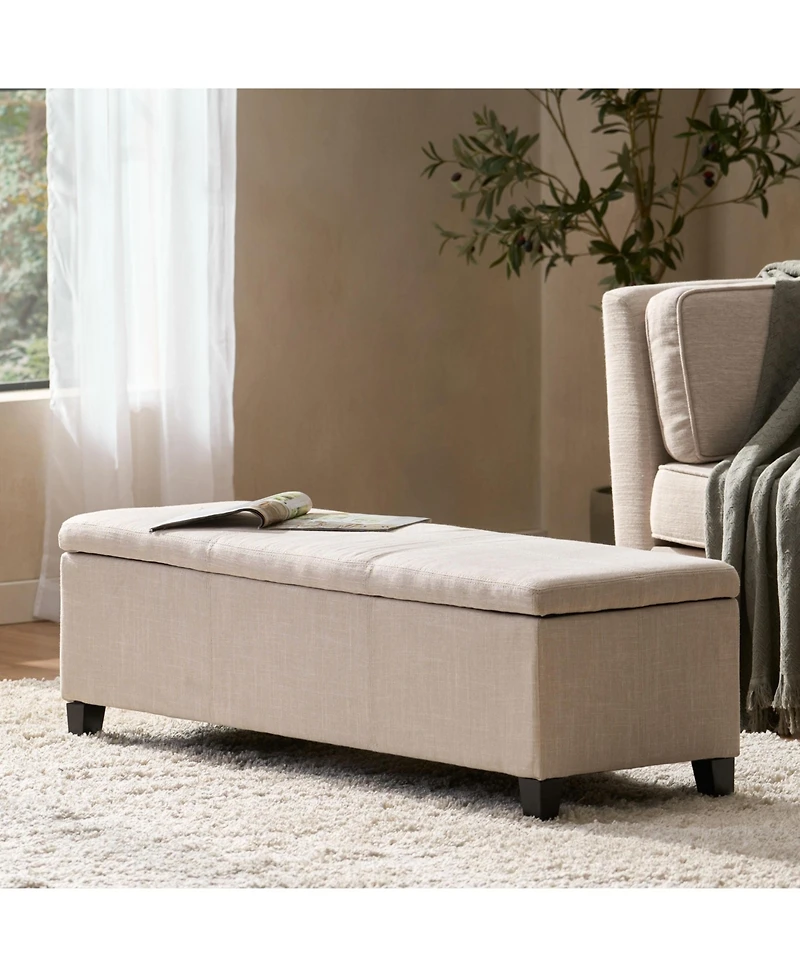 Flynama Upholstered Storage Ottoman Bench with Solid Wood Legs