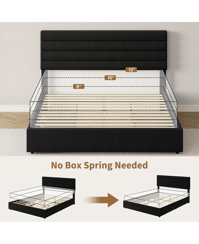 Velvet Bed Frame, Platform with 4 Drawers Tufted Headboard, Upholstered Bed, No Box Spring Needed