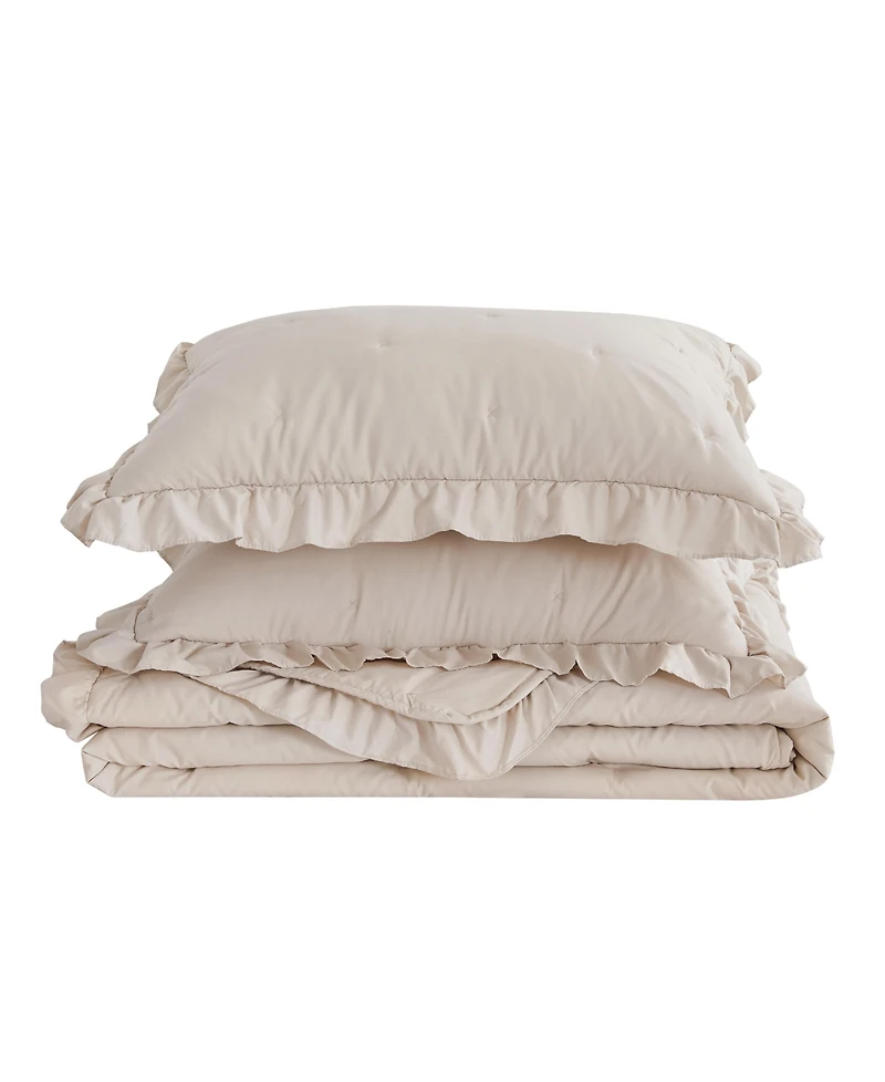 Linery & Co Dot Stitch Ruffled Quilt Set With Shams