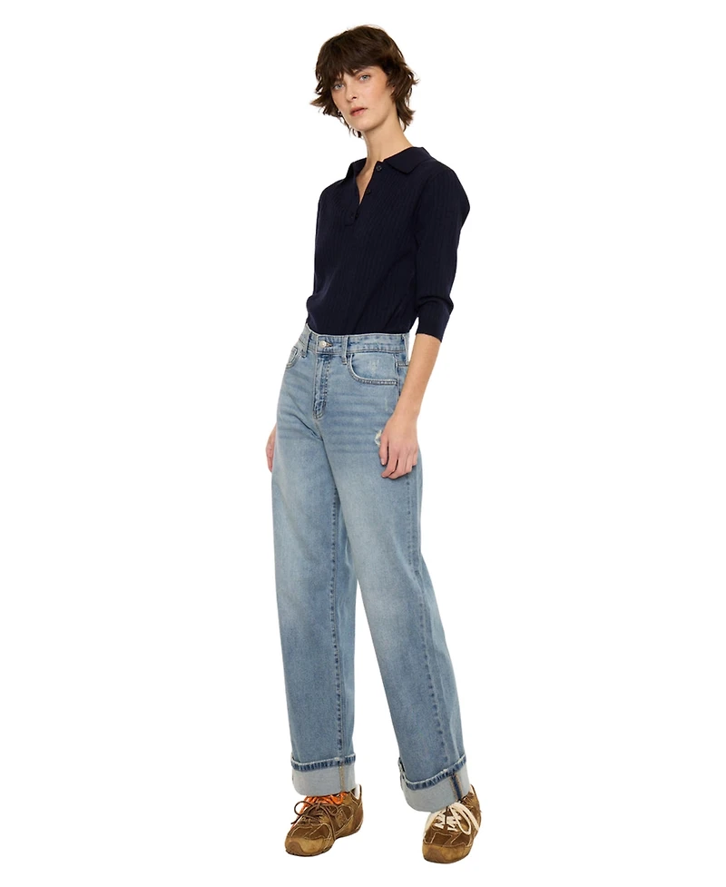 KanCan Women's Bellen Essentials High Rise Wide Leg Jeans