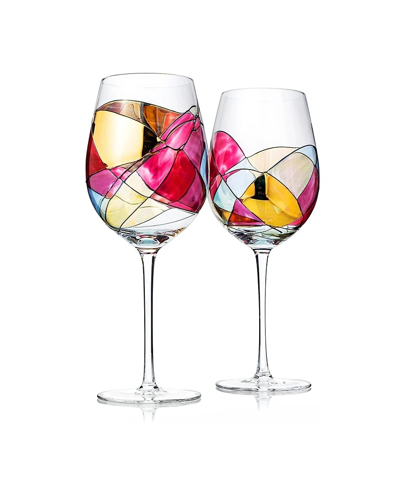 The Wine Savant Artisanal Hand Painted Wine Glasses, Set of 2
