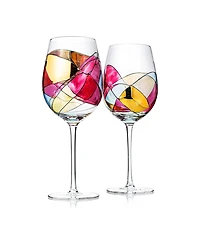 The Wine Savant Artisanal Hand Painted Wine Glasses, Set of 2