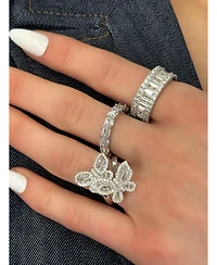 Suzy Levian Sterling Silver Cubic Zirconia Double Butterfly Ring
